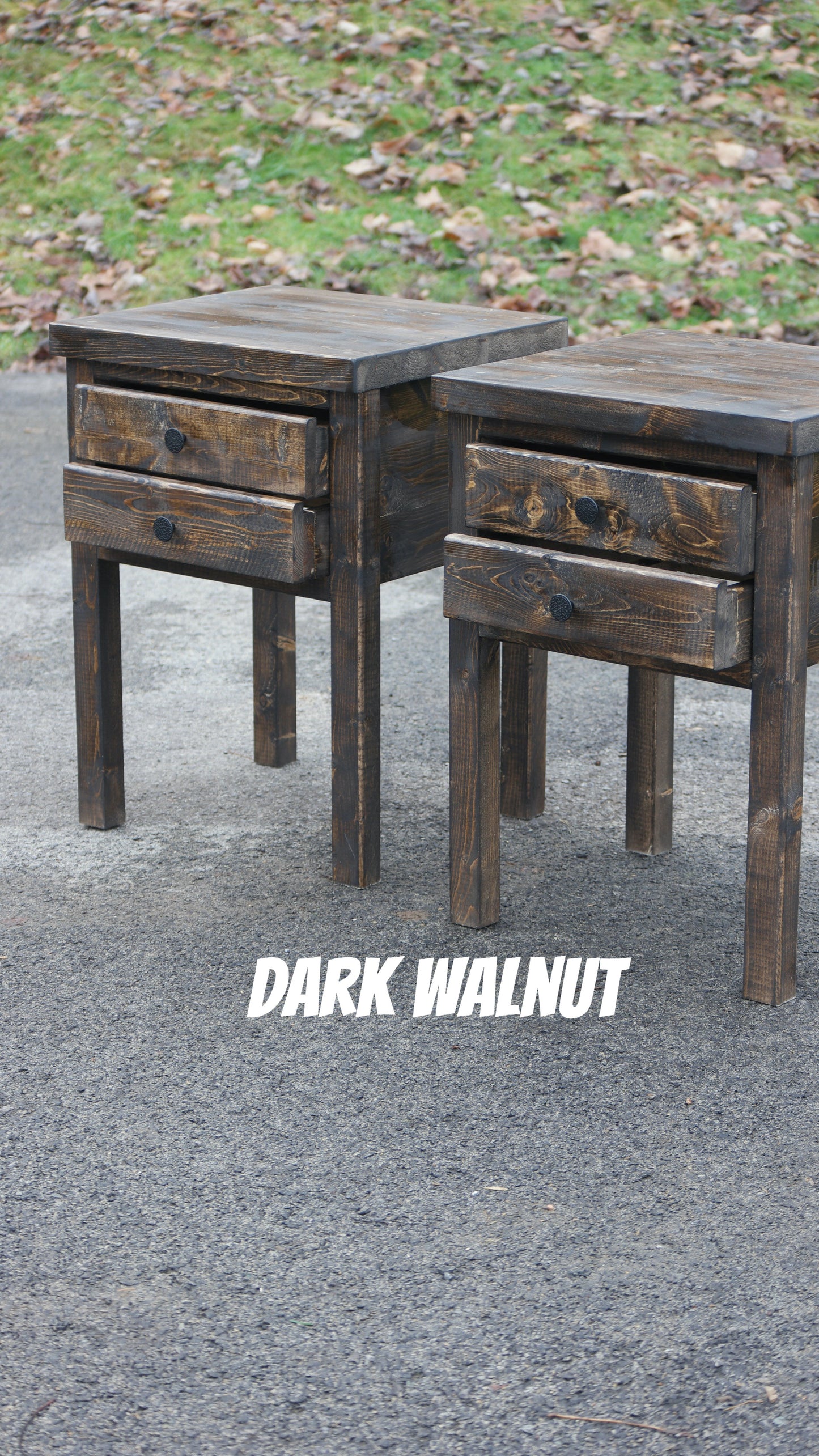 Rustic Solid Wood Sturdy Nightstand With 2 Drawers & Shelf