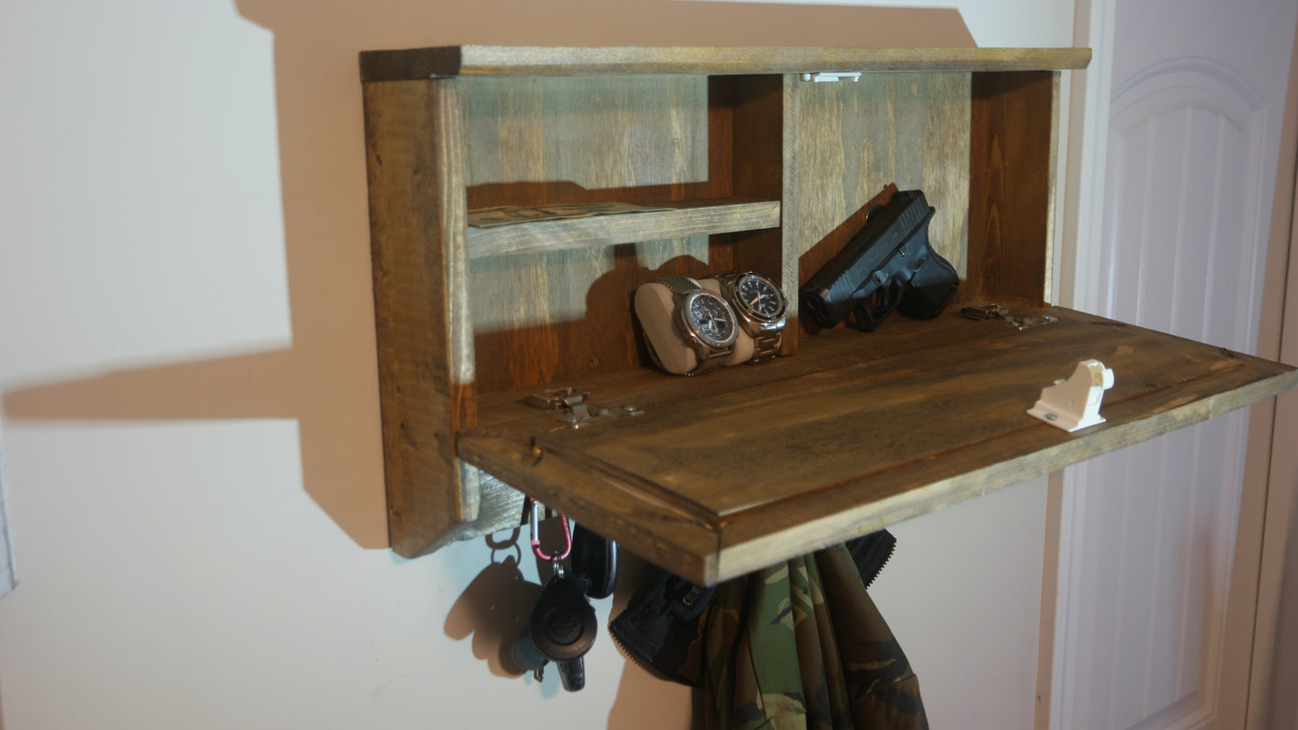 Entry Key Holder With Concealment Cabinet. Coat Rack With Hidden Gun Compartment. Self-Locking System. Gun Box