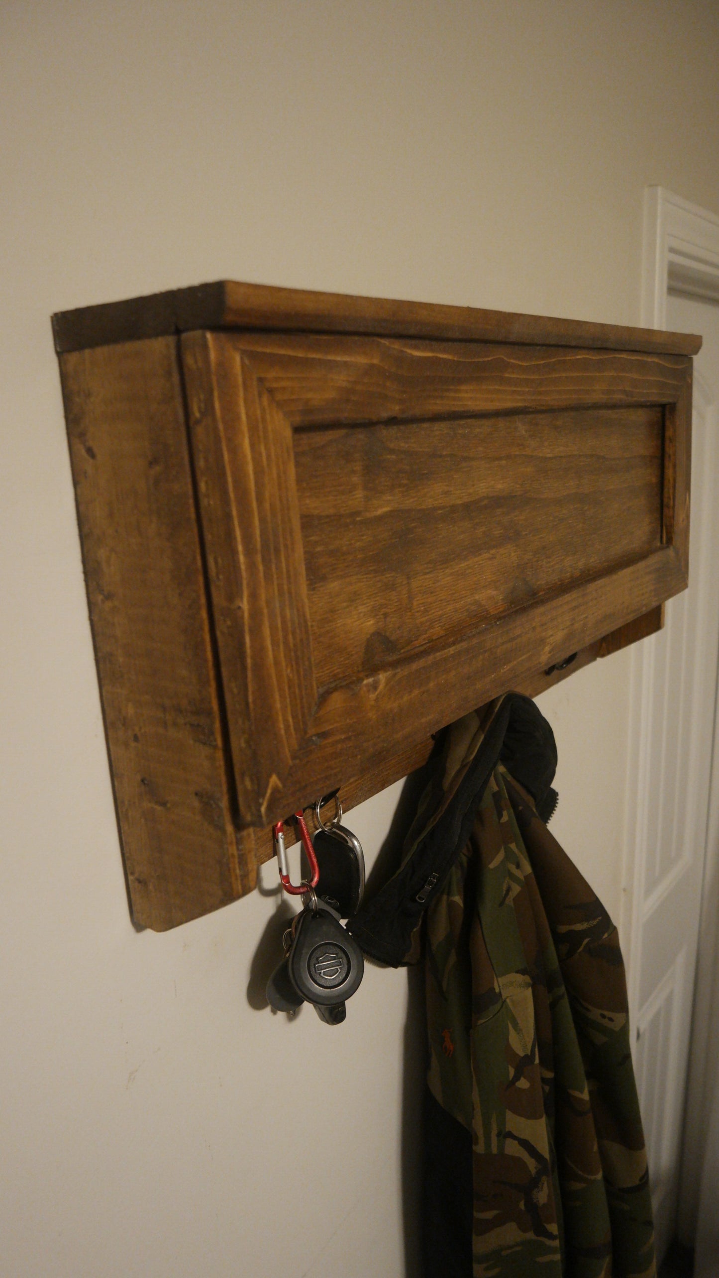 Entry Key Holder With Concealment Cabinet. Coat Rack With Hidden Gun Compartment. Self-Locking System. Gun Box