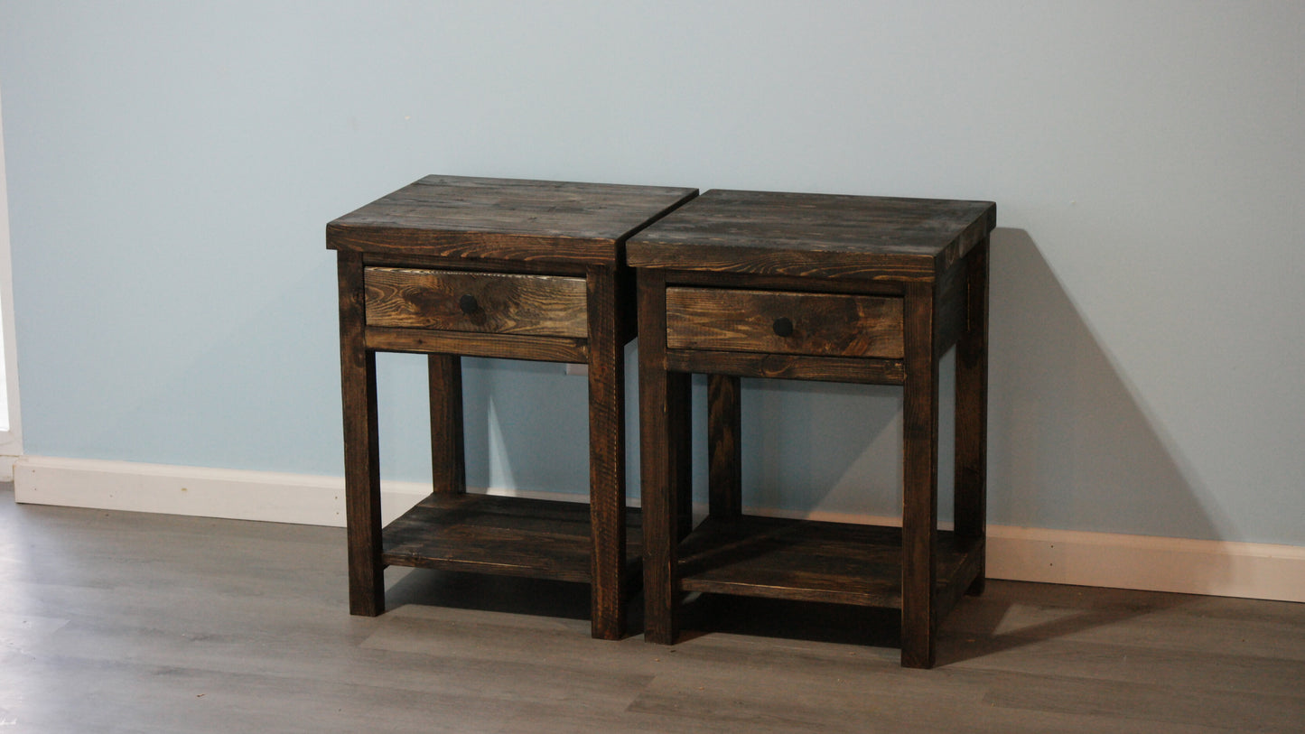 Rustic Farmhouse-Style Bedside Cabinet W/Drawer & Shelf (Dark Walnut)