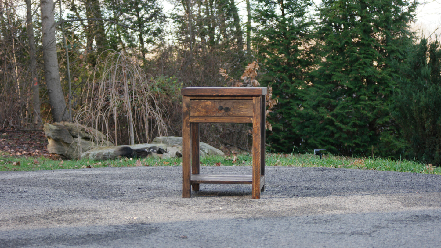 Rustic Farmhouse-Style Bedside Cabinet W/Drawer & Shelf (Dark Walnut)