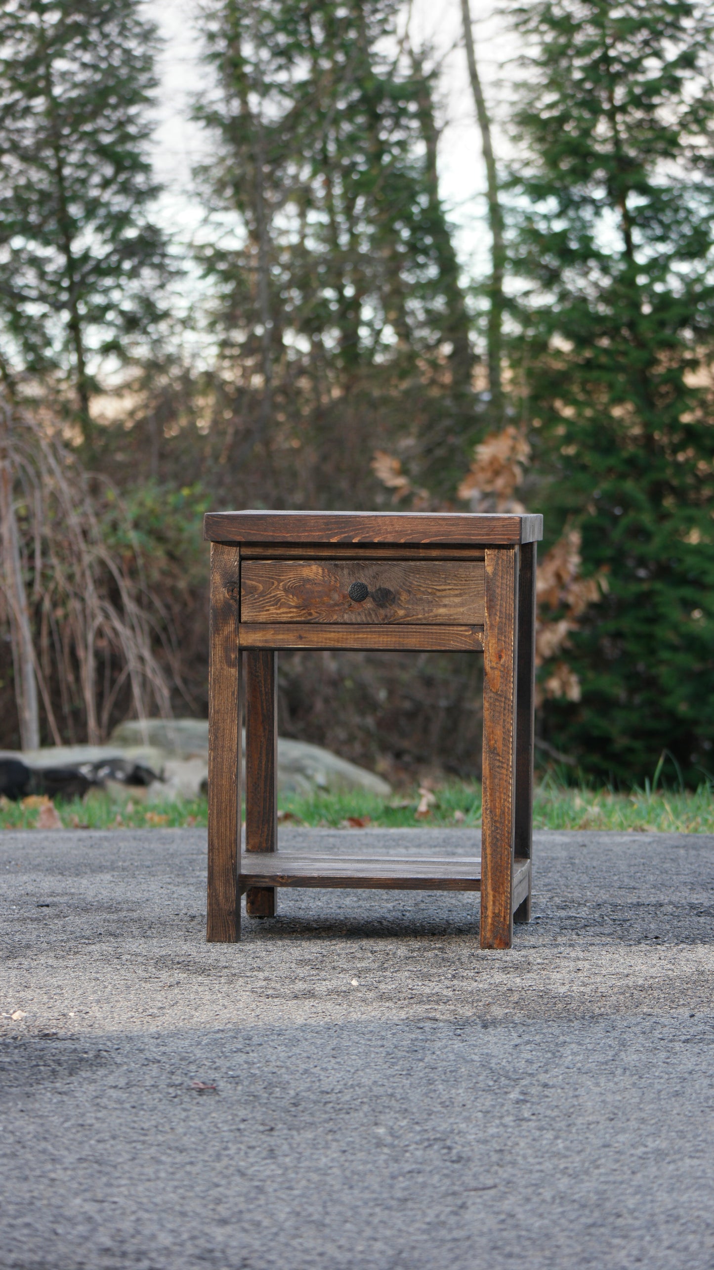 Rustic Farmhouse-Style Bedside Cabinet W/Drawer & Shelf (Dark Walnut)