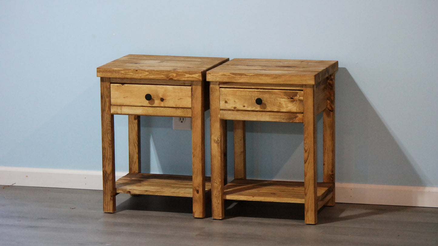 Rustic Farmhouse-Style Bedside Cabinet W/Drawer & Shelf (Weathered Oak)