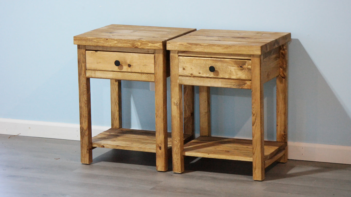 Rustic Farmhouse-Style Bedside Cabinet W/Drawer & Shelf (Weathered Oak)