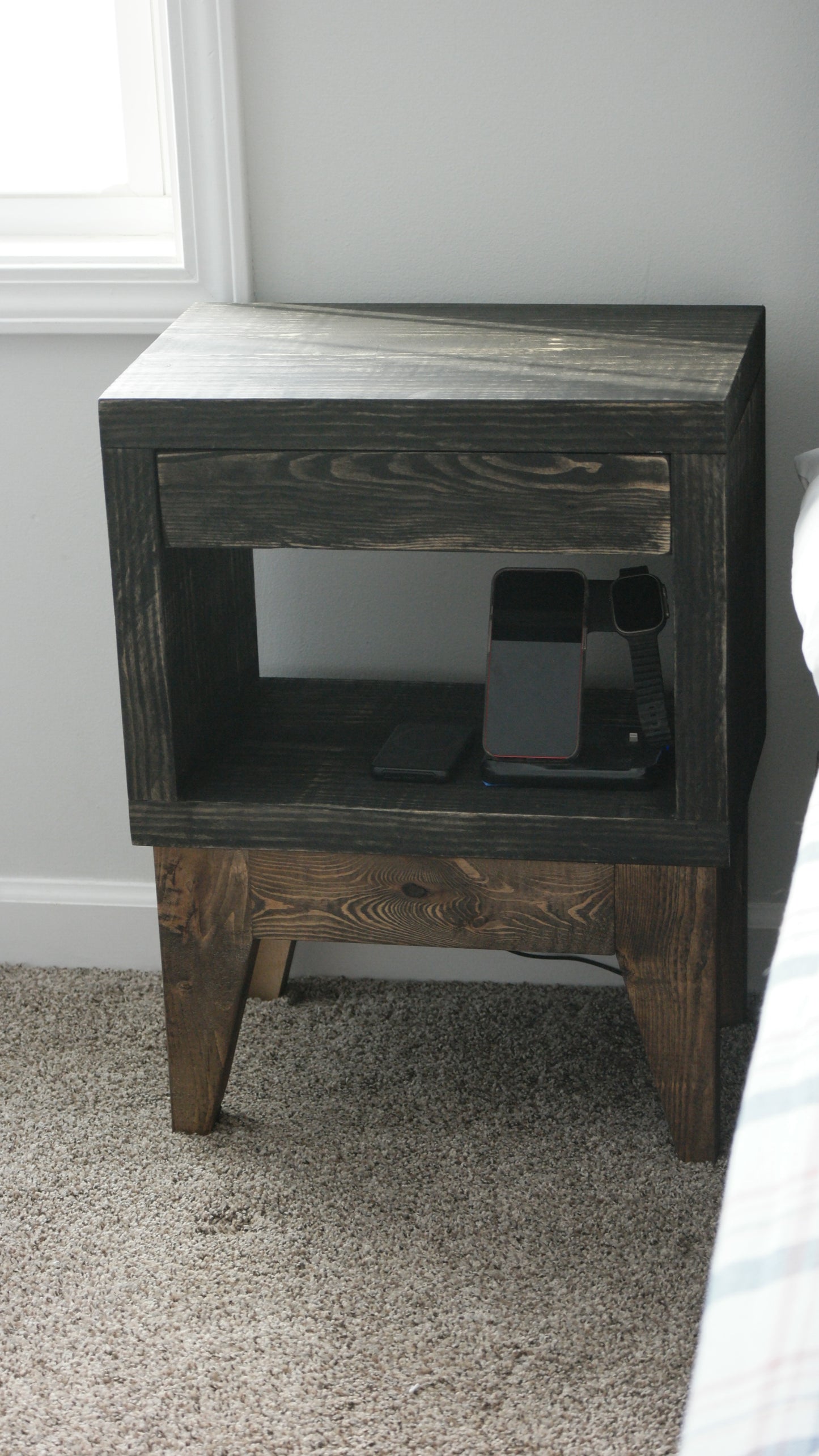 Rustic & Modern Nightstand With Drawer (Tapered Legs)