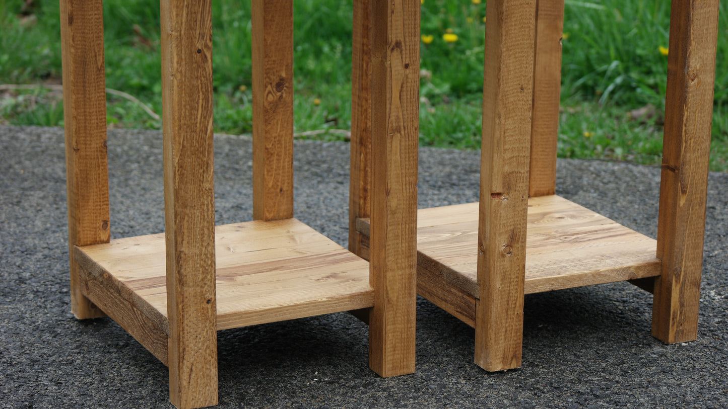 Rustic Solid Wood Narrow Nightstands With Drawer & Shelf