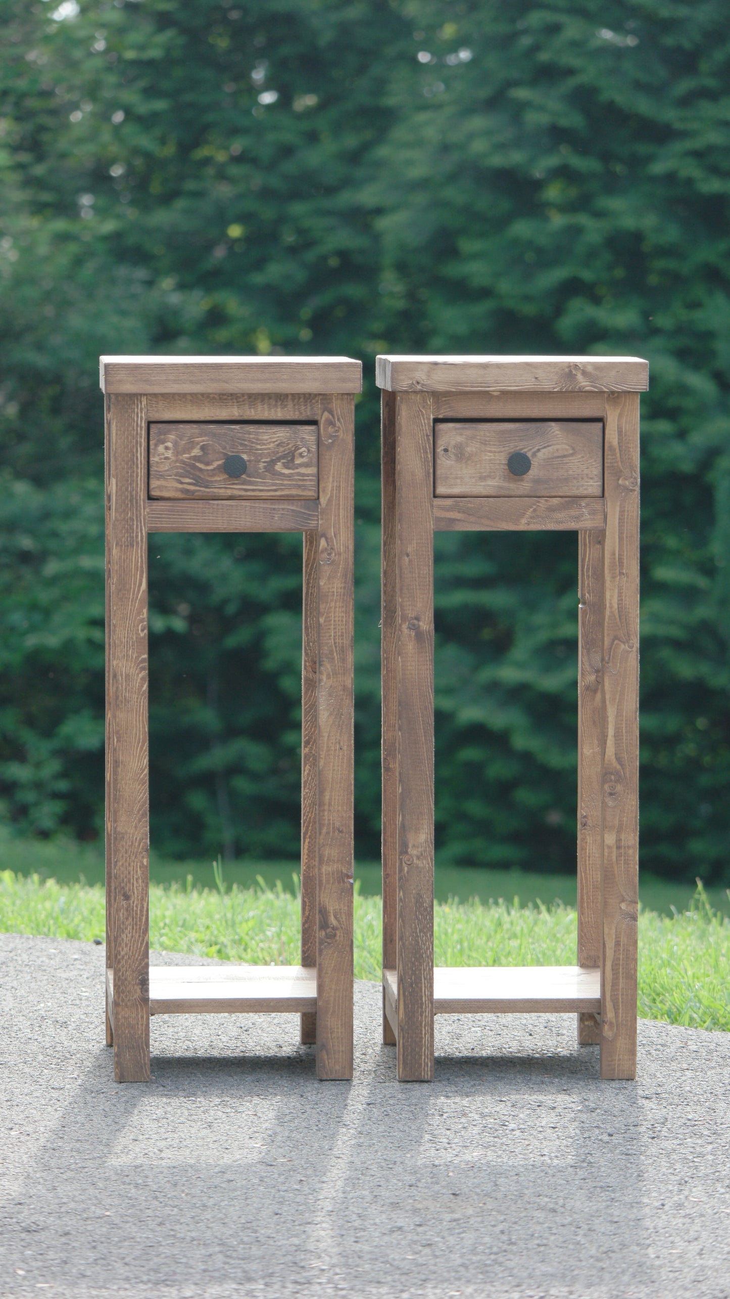 Rustic Solid Wood Narrow Nightstands With Drawer & Shelf