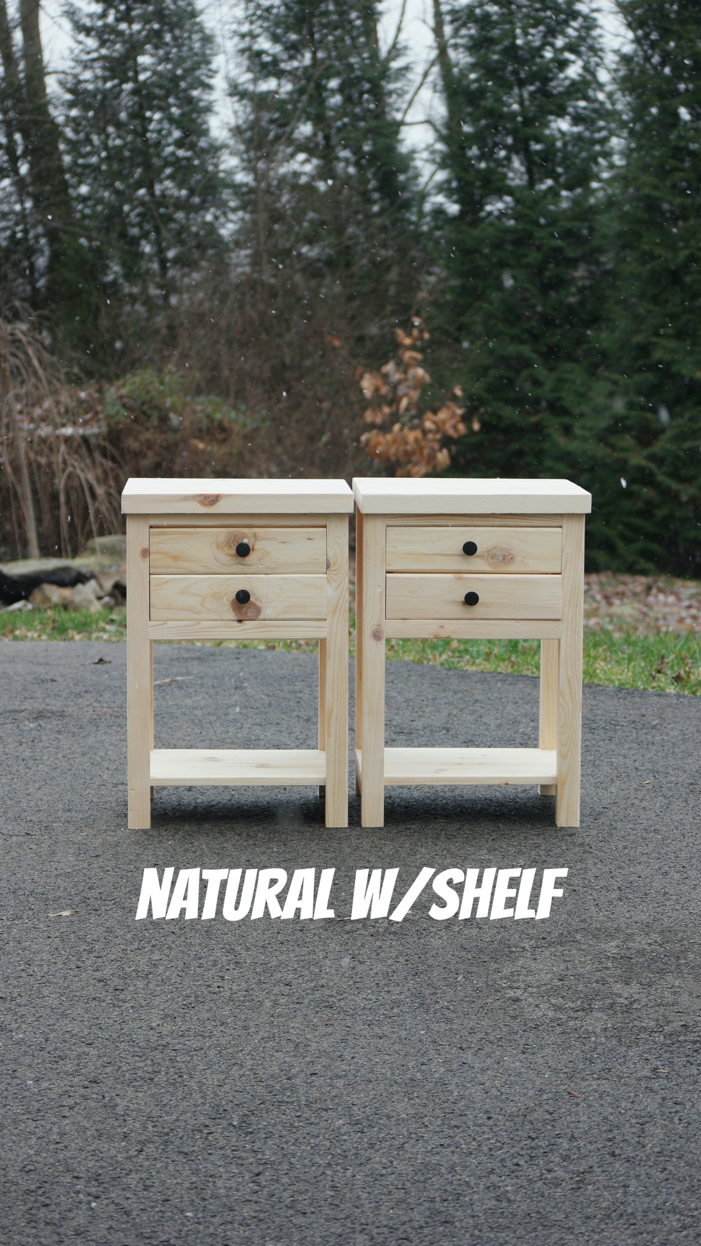 Rustic Solid Wood Sturdy Nightstand With 2 Drawers & Shelf